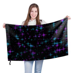 Флаг 3D с принтом ЗВЕЗДЫ NEON в Тюмени, 100% полиэстер | плотность ткани — 95 г/м2, размер — 67 х 109 см. Принт наносится с одной стороны | neon | астрономия | галактика | звезды | космос | небо | неон | ночь | текстура