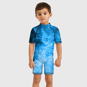 Детский купальный костюм 3D с принтом ОГОНЬ BLUE в Тюмени, Полиэстер 85%, Спандекс 15% | застежка на молнии на спине | битва огней | неон | неоновый | огонь | пламя | пожар | синий | стихия | текстура | цветной | яркий