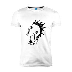 Мужская футболка хлопок Slim с принтом Punk в Тюмени, 92% хлопок, 8% лайкра | приталенный силуэт, круглый вырез ворота, длина до линии бедра, короткий рукав | girl | punk | rock | в профиль | девушка | ирокез | панк | рок | тату