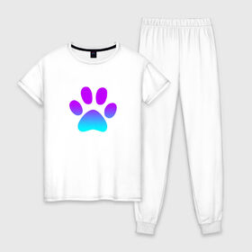 Женская пижама хлопок с принтом ЛАПА в Тюмени, 100% хлопок | брюки и футболка прямого кроя, без карманов, на брюках мягкая резинка на поясе и по низу штанин | animals | dog | footprint | funny | paw | puppy | животные | лапа | прикол | след | собака | щенок