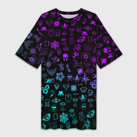 Платье-футболка 3D с принтом RAINBOW SIX | SIEGE NEON в Тюмени,  |  | caveira | dokkaebi | ela | mute | outbreak | r6s | rainbow | rainbow six siege | tom clancys | радуга 6 осада | том клэнси