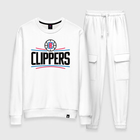 Женский костюм хлопок с принтом Los Angeles Clippers (1) в Тюмени, 100% хлопок | на свитшоте круглая горловина, мягкая резинка по низу. Брюки заужены к низу, на них два вида карманов: два 