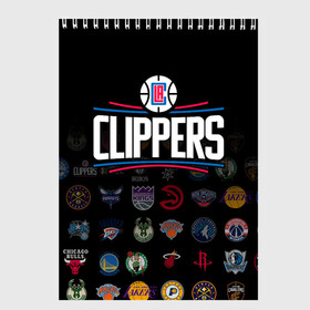 Скетчбук с принтом Los Angeles Clippers (2) в Тюмени, 100% бумага
 | 48 листов, плотность листов — 100 г/м2, плотность картонной обложки — 250 г/м2. Листы скреплены сверху удобной пружинной спиралью | Тематика изображения на принте: ball | basketball | clippers | sport | streetball | баскетбол | клипперс | мяч | нба | спорт | стритбол