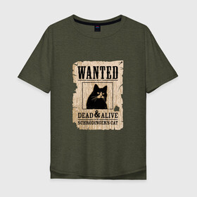 Мужская футболка хлопок Oversize с принтом Кот в Тюмени, 100% хлопок | свободный крой, круглый ворот, “спинка” длиннее передней части | Тематика изображения на принте: cat | wanted | живым или мертвым | кот | кот шредингера | котэ | опасен | разыскивается | чёрный кот