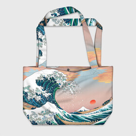 Пляжная сумка 3D с принтом Большая волна в канагаве в Тюмени, 100% полиэстер | застегивается на металлическую кнопку; внутренний карман застегивается на молнию. Стенки укреплены специальным мягким материалом, чтобы защитить содержимое от несильных ударов
 | art | japan | jp | арт | большая волна в канагаве | в подарок | вода | волны | искусство | картина | маска | маски | море | туризм | туристу | японисту | япония | японское