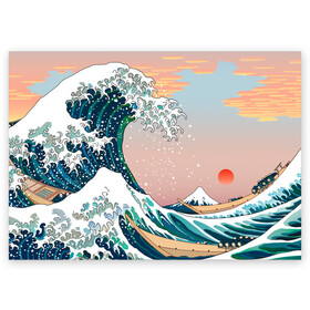Поздравительная открытка с принтом Большая волна в канагаве в Тюмени, 100% бумага | плотность бумаги 280 г/м2, матовая, на обратной стороне линовка и место для марки
 | art | japan | jp | арт | большая волна в канагаве | в подарок | вода | волны | искусство | картина | маска | маски | море | туризм | туристу | японисту | япония | японское