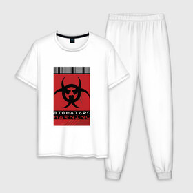 Мужская пижама хлопок с принтом Biohazard в Тюмени, 100% хлопок | брюки и футболка прямого кроя, без карманов, на брюках мягкая резинка на поясе и по низу штанин
 | biohazard | биологическая опасность | вирус | знак