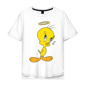 Мужская футболка хлопок Oversize с принтом Твити в Тюмени, 100% хлопок | свободный крой, круглый ворот, “спинка” длиннее передней части | looney tunes | tweety | vdzabma | луни тюнз | твити