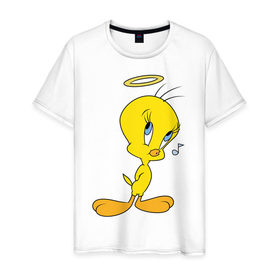 Мужская футболка хлопок с принтом Твити в Тюмени, 100% хлопок | прямой крой, круглый вырез горловины, длина до линии бедер, слегка спущенное плечо. | looney tunes | tweety | vdzabma | луни тюнз | твити