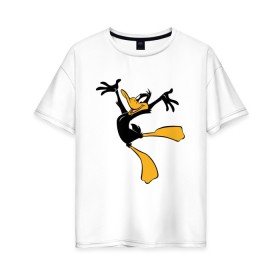 Женская футболка хлопок Oversize с принтом Даффи Дак в Тюмени, 100% хлопок | свободный крой, круглый ворот, спущенный рукав, длина до линии бедер
 | daffy duck | looney tunes | vdzabma | даффи дак | луни тюнз