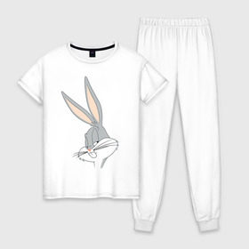 Женская пижама хлопок с принтом Багз Банни в Тюмени, 100% хлопок | брюки и футболка прямого кроя, без карманов, на брюках мягкая резинка на поясе и по низу штанин | bugs bunny | looney tunes | vdzabma | багз банни | луни тюнз