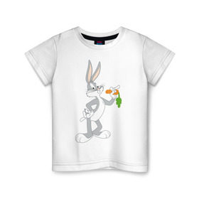 Детская футболка хлопок с принтом Багз Банни в Тюмени, 100% хлопок | круглый вырез горловины, полуприлегающий силуэт, длина до линии бедер | bugs bunny | looney tunes | vdzabma | багз банни | луни тюнз