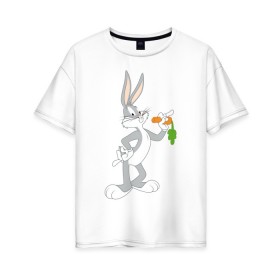 Женская футболка хлопок Oversize с принтом Багз Банни в Тюмени, 100% хлопок | свободный крой, круглый ворот, спущенный рукав, длина до линии бедер
 | bugs bunny | looney tunes | vdzabma | багз банни | луни тюнз