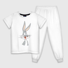 Детская пижама хлопок с принтом Багз Банни в Тюмени, 100% хлопок |  брюки и футболка прямого кроя, без карманов, на брюках мягкая резинка на поясе и по низу штанин
 | Тематика изображения на принте: bugs bunny | looney tunes | vdzabma | багз банни | луни тюнз