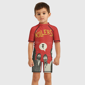 Детский купальный костюм 3D с принтом The Killers в Тюмени, Полиэстер 85%, Спандекс 15% | застежка на молнии на спине | the killers | инди рок | музыка | рок | рок группа