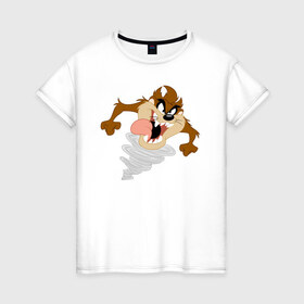 Женская футболка хлопок с принтом Таз в Тюмени, 100% хлопок | прямой крой, круглый вырез горловины, длина до линии бедер, слегка спущенное плечо | looney tunes | tasmanian devil | taz | vdzabma | луни тюнз | таз | тасманский дьявол
