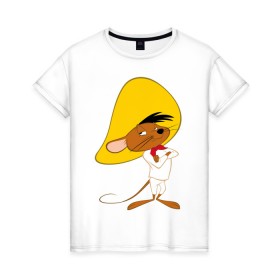 Женская футболка хлопок с принтом Спиди Гонзалес в Тюмени, 100% хлопок | прямой крой, круглый вырез горловины, длина до линии бедер, слегка спущенное плечо | looney tunes | speedy gonzales | vdzabma | луни тюнз