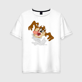 Женская футболка хлопок Oversize с принтом Таз в Тюмени, 100% хлопок | свободный крой, круглый ворот, спущенный рукав, длина до линии бедер
 | looney tunes | tasmanian devil | taz | vdzabma | луни тюнз | таз | тасманский дьявол