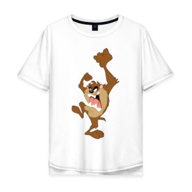 Мужская футболка хлопок Oversize с принтом Таз в Тюмени, 100% хлопок | свободный крой, круглый ворот, “спинка” длиннее передней части | looney tunes | tasmanian devil | taz | vdzabma | луни тюнз | таз | тасманский дьявол