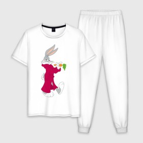 Мужская пижама хлопок с принтом Багз Банни в Тюмени, 100% хлопок | брюки и футболка прямого кроя, без карманов, на брюках мягкая резинка на поясе и по низу штанин
 | bugs bunny | looney tunes | vdzabma | багз банни | луни тюнз