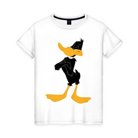 Женская футболка хлопок с принтом Даффи Дак в Тюмени, 100% хлопок | прямой крой, круглый вырез горловины, длина до линии бедер, слегка спущенное плечо | daffy duck | looney tunes | vdzabma | даффи дак | луни тюнз