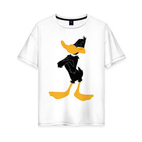 Женская футболка хлопок Oversize с принтом Даффи Дак в Тюмени, 100% хлопок | свободный крой, круглый ворот, спущенный рукав, длина до линии бедер
 | daffy duck | looney tunes | vdzabma | даффи дак | луни тюнз