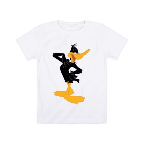Детская футболка хлопок с принтом Даффи Дак в Тюмени, 100% хлопок | круглый вырез горловины, полуприлегающий силуэт, длина до линии бедер | daffy duck | looney tunes | vdzabma | даффи дак | луни тюнз