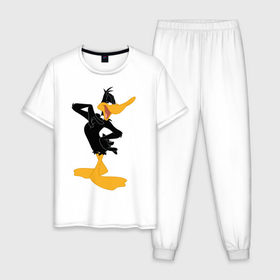 Мужская пижама хлопок с принтом Даффи Дак в Тюмени, 100% хлопок | брюки и футболка прямого кроя, без карманов, на брюках мягкая резинка на поясе и по низу штанин
 | daffy duck | looney tunes | vdzabma | даффи дак | луни тюнз