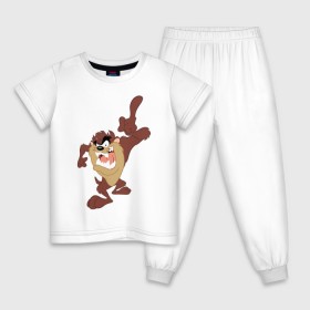 Детская пижама хлопок с принтом Таз в Тюмени, 100% хлопок |  брюки и футболка прямого кроя, без карманов, на брюках мягкая резинка на поясе и по низу штанин
 | looney tunes | tasmanian devil | taz | vdzabma | луни тюнз | таз | тасманский дьявол