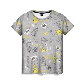 Женская футболка 3D с принтом Looney Tunes в Тюмени, 100% полиэфир ( синтетическое хлопкоподобное полотно) | прямой крой, круглый вырез горловины, длина до линии бедер | looney tunes | tweety | vdzabma | луни тюнз | твити