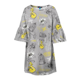 Детское платье 3D с принтом Looney Tunes в Тюмени, 100% полиэстер | прямой силуэт, чуть расширенный к низу. Круглая горловина, на рукавах — воланы | looney tunes | tweety | vdzabma | луни тюнз | твити