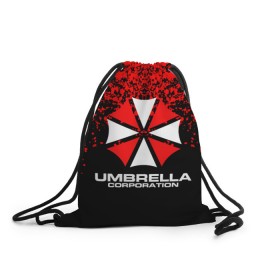 Рюкзак-мешок 3D с принтом Umbrella Corporation. в Тюмени, 100% полиэстер | плотность ткани — 200 г/м2, размер — 35 х 45 см; лямки — толстые шнурки, застежка на шнуровке, без карманов и подкладки | resident evil | umbrella corporation | амбрелла | амбрелла корпорейшн | вирус | вымышленная военная и фармацевтическая корпорация | игра | умбрелла