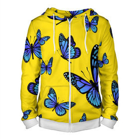 Мужская толстовка 3D на молнии с принтом БАБОЧКИ в Тюмени, 100% полиэстер | длина до линии бедра, манжеты и пояс оформлены мягкой тканевой резинкой, двухслойный капюшон со шнурком для регулировки, спереди молния, по бокам два кармана | Тематика изображения на принте: animals | blue | butterflies | game | insects | life is strange | moth | wings | бабочки | животные | игра | крылья | мотылек | насекомые