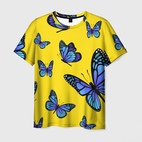 Мужская футболка 3D с принтом БАБОЧКИ в Тюмени, 100% полиэфир | прямой крой, круглый вырез горловины, длина до линии бедер | animals | blue | butterflies | game | insects | life is strange | moth | wings | бабочки | животные | игра | крылья | мотылек | насекомые