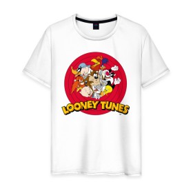 Мужская футболка хлопок с принтом Looney Tunes в Тюмени, 100% хлопок | прямой крой, круглый вырез горловины, длина до линии бедер, слегка спущенное плечо. | Тематика изображения на принте: bugs bunny | daffy duck | looney tunes | sylvester | tasmanian devil | taz | tweety | vdzabma | багз банни | даффи дак | луни тюнз | сильвестр | таз | тасманский дьявол | твити