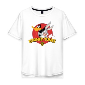 Мужская футболка хлопок Oversize с принтом Багз Банни и Даффи Дак в Тюмени, 100% хлопок | свободный крой, круглый ворот, “спинка” длиннее передней части | bugs bunny | daffy duck | looney tunes | vdzabma | багз банни | даффи дак | луни тюнз