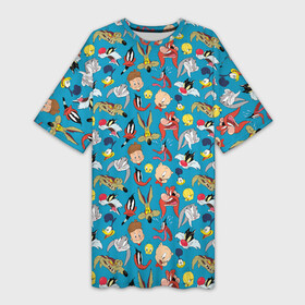 Платье-футболка 3D с принтом Looney Tunes в Тюмени,  |  | bugs bunny | daffy duck | looney tunes | sylvester | tasmanian devil | taz | tweety | vdzabma | багз банни | даффи дак | луни тюнз | сильвестр | таз | тасманский дьяво | твити