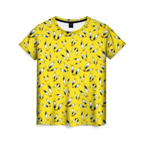 Женская футболка 3D с принтом Твити в Тюмени, 100% полиэфир ( синтетическое хлопкоподобное полотно) | прямой крой, круглый вырез горловины, длина до линии бедер | looney tunes | tweety | vdzabma | луни тюнз | твити