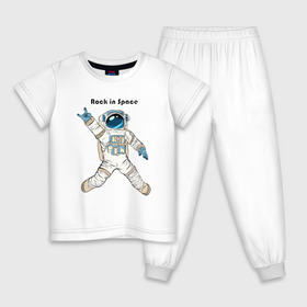Детская пижама хлопок с принтом Rock in Space в Тюмени, 100% хлопок |  брюки и футболка прямого кроя, без карманов, на брюках мягкая резинка на поясе и по низу штанин
 | Тематика изображения на принте: cosmonaut | rock | rock n roll | space | космонавт | космос | рок