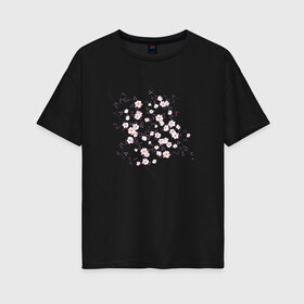 Женская футболка хлопок Oversize с принтом САКУРА в Тюмени, 100% хлопок | свободный крой, круглый ворот, спущенный рукав, длина до линии бедер
 | chery | flowers | japan | roses | sakura | вишня | растения | розы | ромашка | сакура | тюльпаны | цветы | цветы сакуры | япония