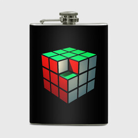 Фляга с принтом Кубик Рубика в Тюмени, металлический корпус | емкость 0,22 л, размер 125 х 94 мм. Виниловая наклейка запечатывается полностью | 3d | головоломка | игры | кубик | мозг | недостающий | рубика | элемент