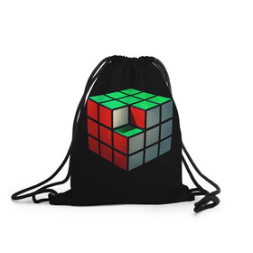 Рюкзак-мешок 3D с принтом Кубик Рубика в Тюмени, 100% полиэстер | плотность ткани — 200 г/м2, размер — 35 х 45 см; лямки — толстые шнурки, застежка на шнуровке, без карманов и подкладки | 3d | головоломка | игры | кубик | мозг | недостающий | рубика | элемент