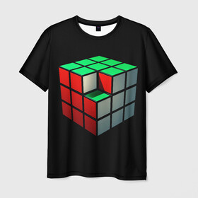 Мужская футболка 3D с принтом Кубик Рубика в Тюмени, 100% полиэфир | прямой крой, круглый вырез горловины, длина до линии бедер | 3d | головоломка | игры | кубик | мозг | недостающий | рубика | элемент