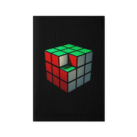 Обложка для паспорта матовая кожа с принтом Кубик Рубика в Тюмени, натуральная матовая кожа | размер 19,3 х 13,7 см; прозрачные пластиковые крепления | Тематика изображения на принте: 3d | головоломка | игры | кубик | мозг | недостающий | рубика | элемент