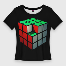 Женская футболка 3D Slim с принтом Кубик Рубика в Тюмени,  |  | 3d | головоломка | игры | кубик | мозг | недостающий | рубика | элемент