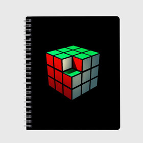 Тетрадь с принтом Кубик Рубика в Тюмени, 100% бумага | 48 листов, плотность листов — 60 г/м2, плотность картонной обложки — 250 г/м2. Листы скреплены сбоку удобной пружинной спиралью. Уголки страниц и обложки скругленные. Цвет линий — светло-серый
 | 3d | головоломка | игры | кубик | мозг | недостающий | рубика | элемент