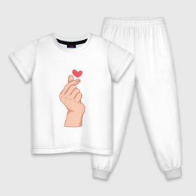 Детская пижама хлопок с принтом Корейское сердечко в Тюмени, 100% хлопок |  брюки и футболка прямого кроя, без карманов, на брюках мягкая резинка на поясе и по низу штанин
 | жест | жесты | корейское сердечко | корейцы | люблю | люблю тебя | любовь | популярное | сердечко | сердце | симпатия | я люблю