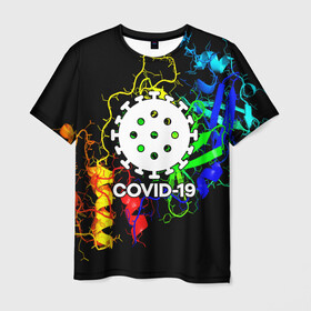 Мужская футболка 3D с принтом COVID-19 NEW в Тюмени, 100% полиэфир | прямой крой, круглый вырез горловины, длина до линии бедер | covid 19 | molecule | абстракция | клетки | коронавирус | медицина | микробы | молекулы | наука | нейрон | нейроны | текстура | текстуры | формула