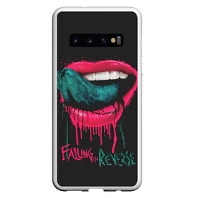 Чехол для Samsung Galaxy S10 с принтом Falling in Reverse в Тюмени, Силикон | Область печати: задняя сторона чехла, без боковых панелей | falling in reverse | gold | lips | mouth | rock | ronnie radke | teeth | tongue | губы | золото | зубы | рок | ронни радке | рот | язык