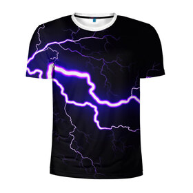 Мужская футболка 3D спортивная с принтом УДАР МОЛНИИ в Тюмени, 100% полиэстер с улучшенными характеристиками | приталенный силуэт, круглая горловина, широкие плечи, сужается к линии бедра | storm | textures | zippy | искры | молния | текстуры | фон | шторм